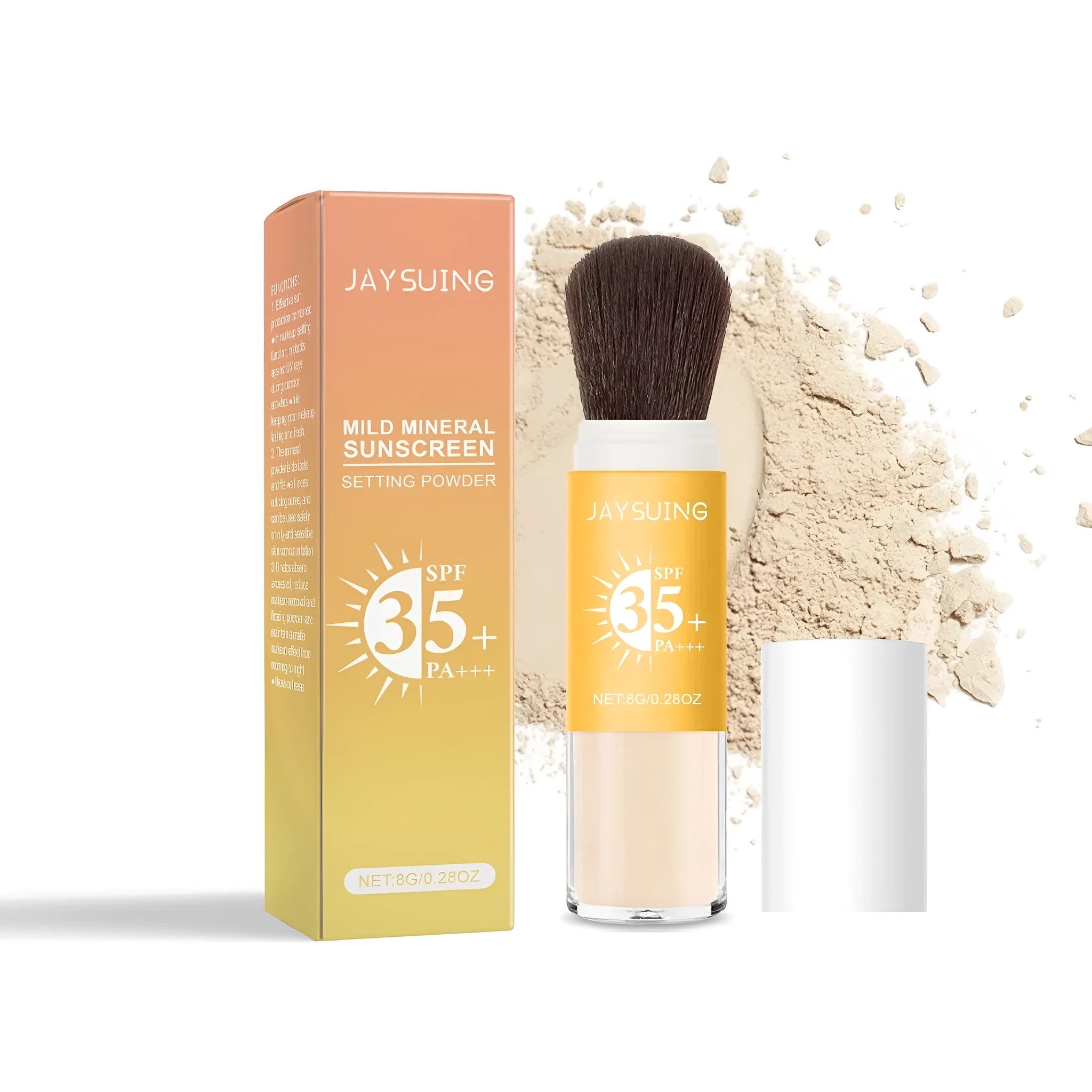8g loose translucent sunscreen setting powder with SPF protection in compact packaging