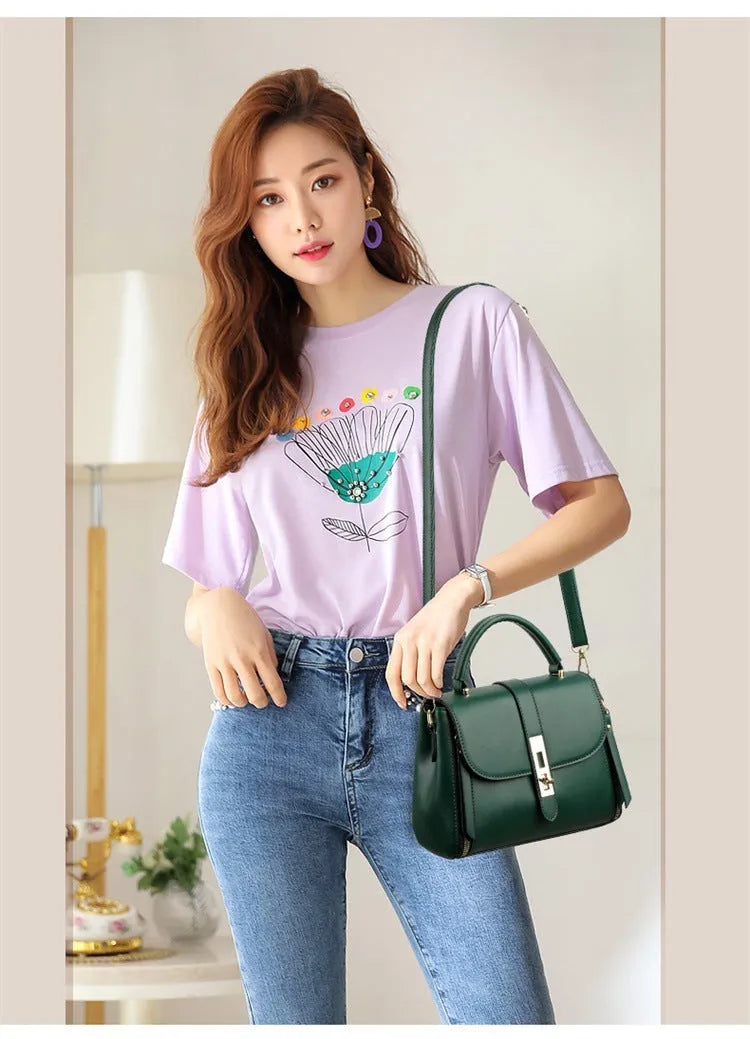 Soft PU leather women's messenger bag in a square vertical shape with an adjustable shoulder strap.