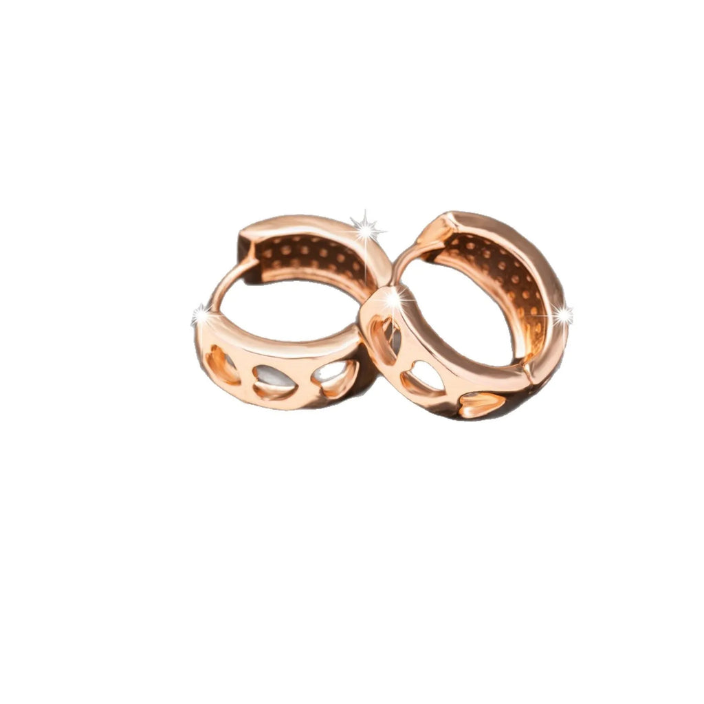 Rose gold hollowed-out three-heart earrings circular women's fashion jewellery