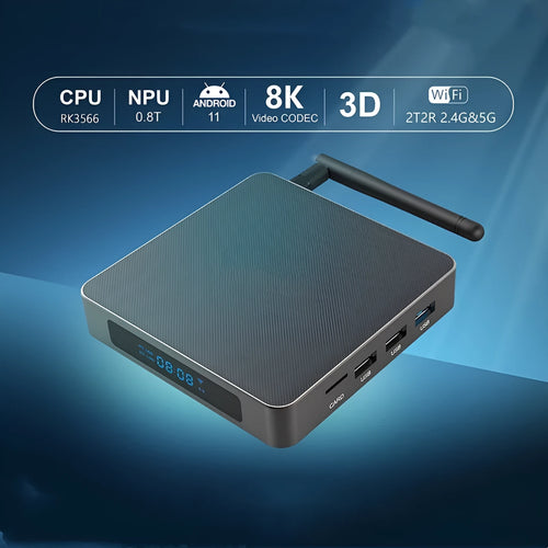 Android TV box with 8K output, Bluetooth, and multiple storage options