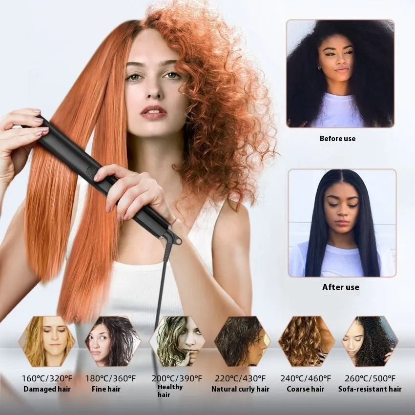 207℃ negative ion hair straightener and curler with temperature display and EU plug