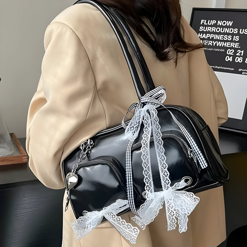 Large capacity casual shoulder bag in soft PU material with cross-body design and mobile phone pocket