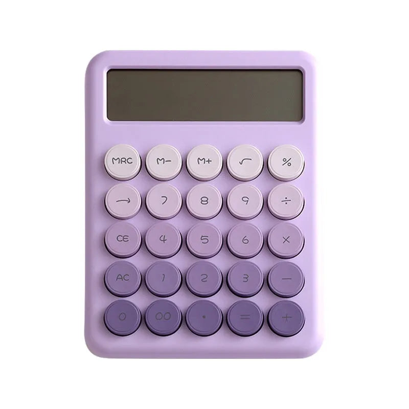 Desktop calculator with gradient colour design in violet, pink, blue or green.