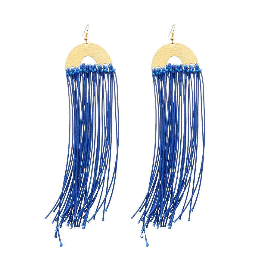 Geometric cloth earrings with silver needle-blue resin flower colour and round design details