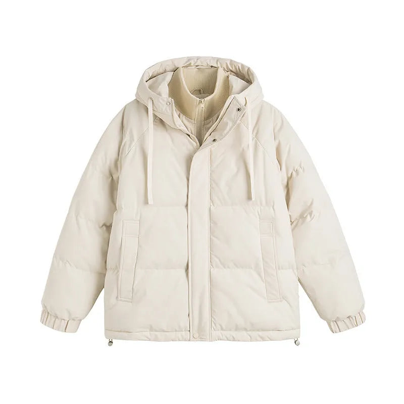 Winter loose cotton padded jacket in cardigan style with side pockets