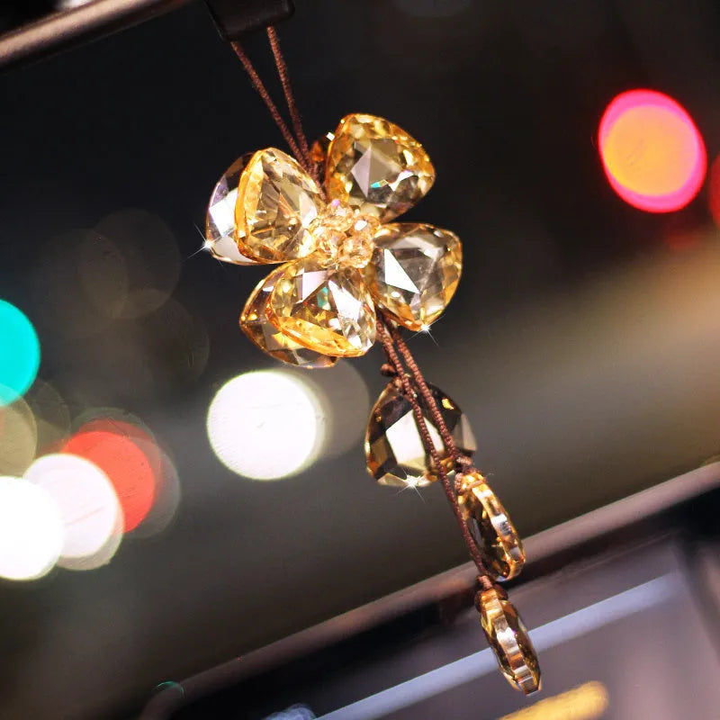 Crystal four leaf clover car pendant hanging with 20cm chain in transparent colour