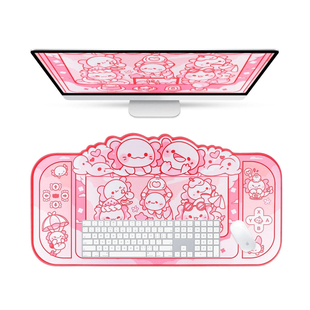 Hexagonal crane machine pattern large gaming mouse pad with wrist strap on 75cm x 40cm cloth surface