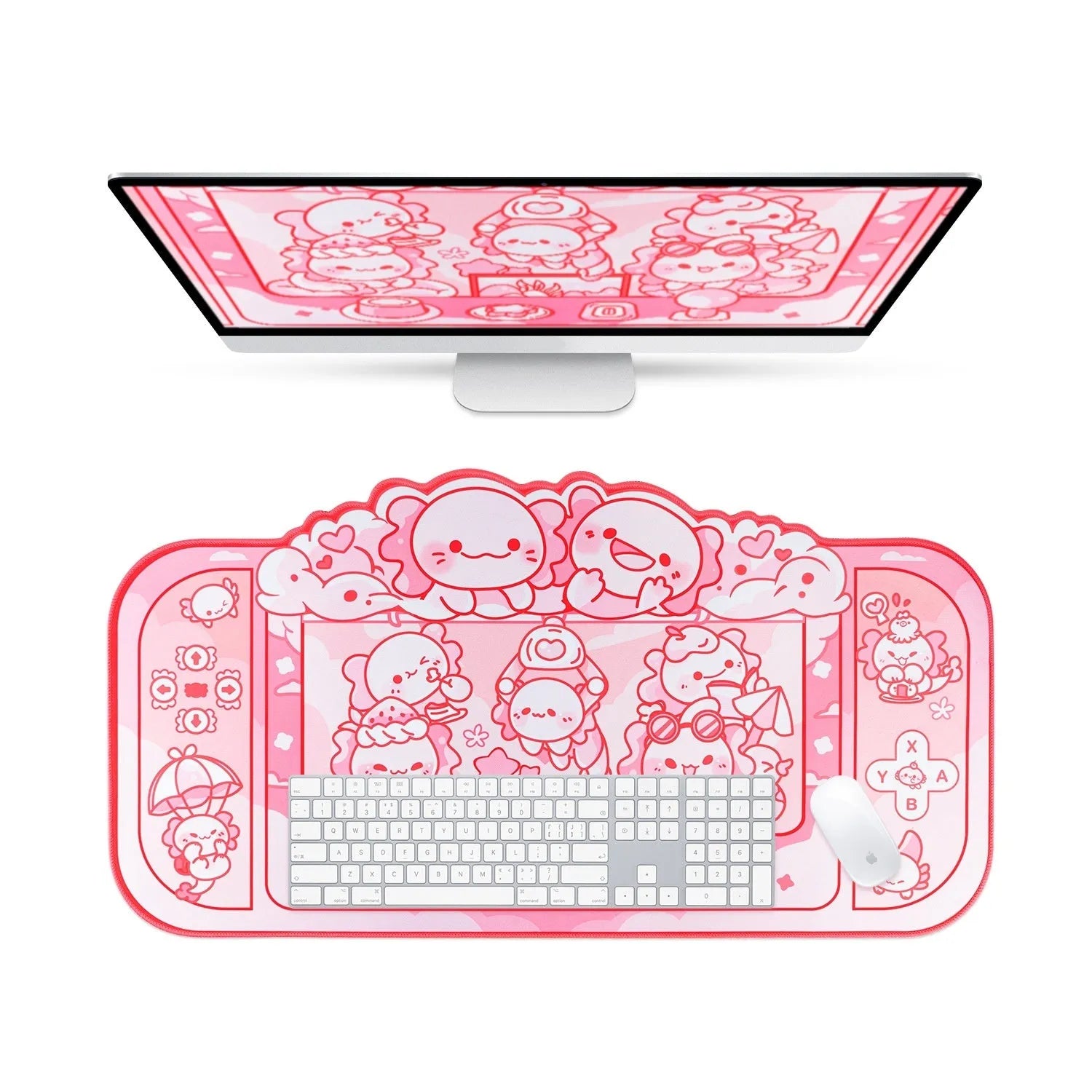 Hexagonal crane machine pattern large gaming mouse pad with wrist strap on 75cm x 40cm cloth surface