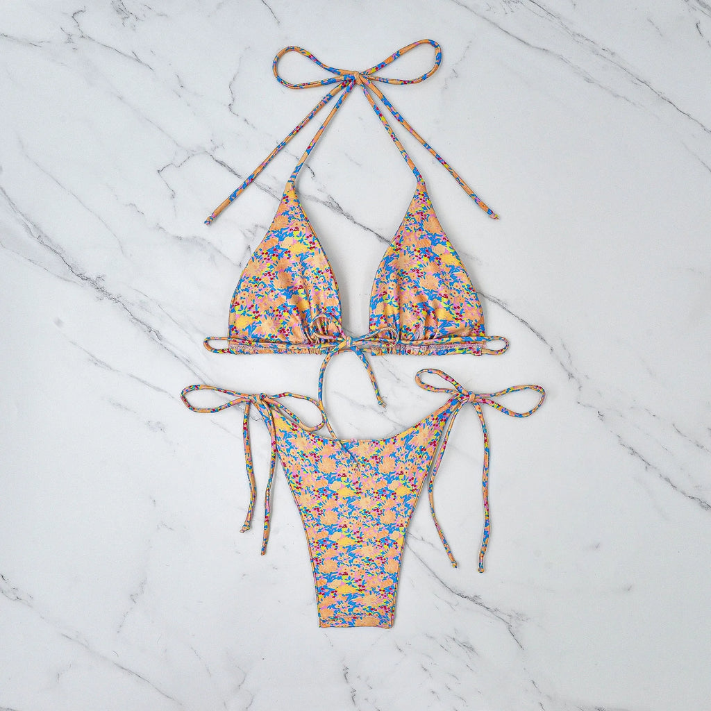 Lace-up bikini swimsuit in picture colour with European American split style briefs design