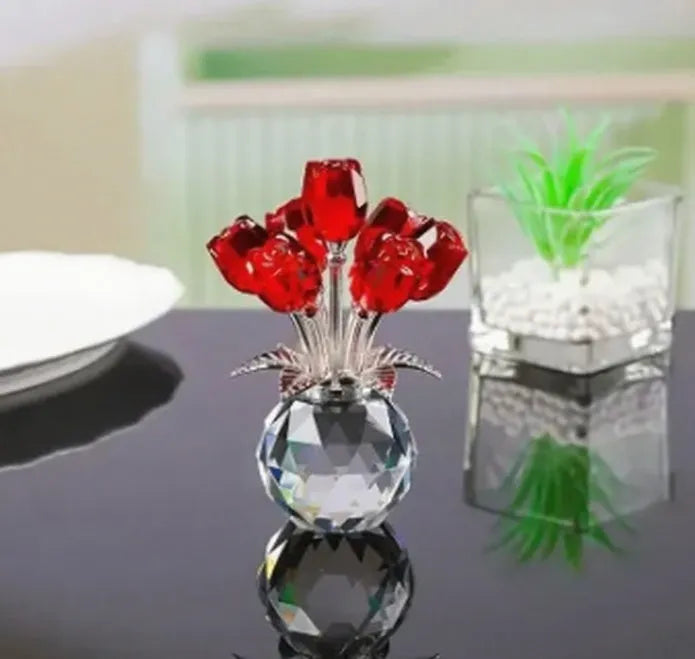 K9 crystal glass artificial rose decoration in geometric shape available in seven different colours