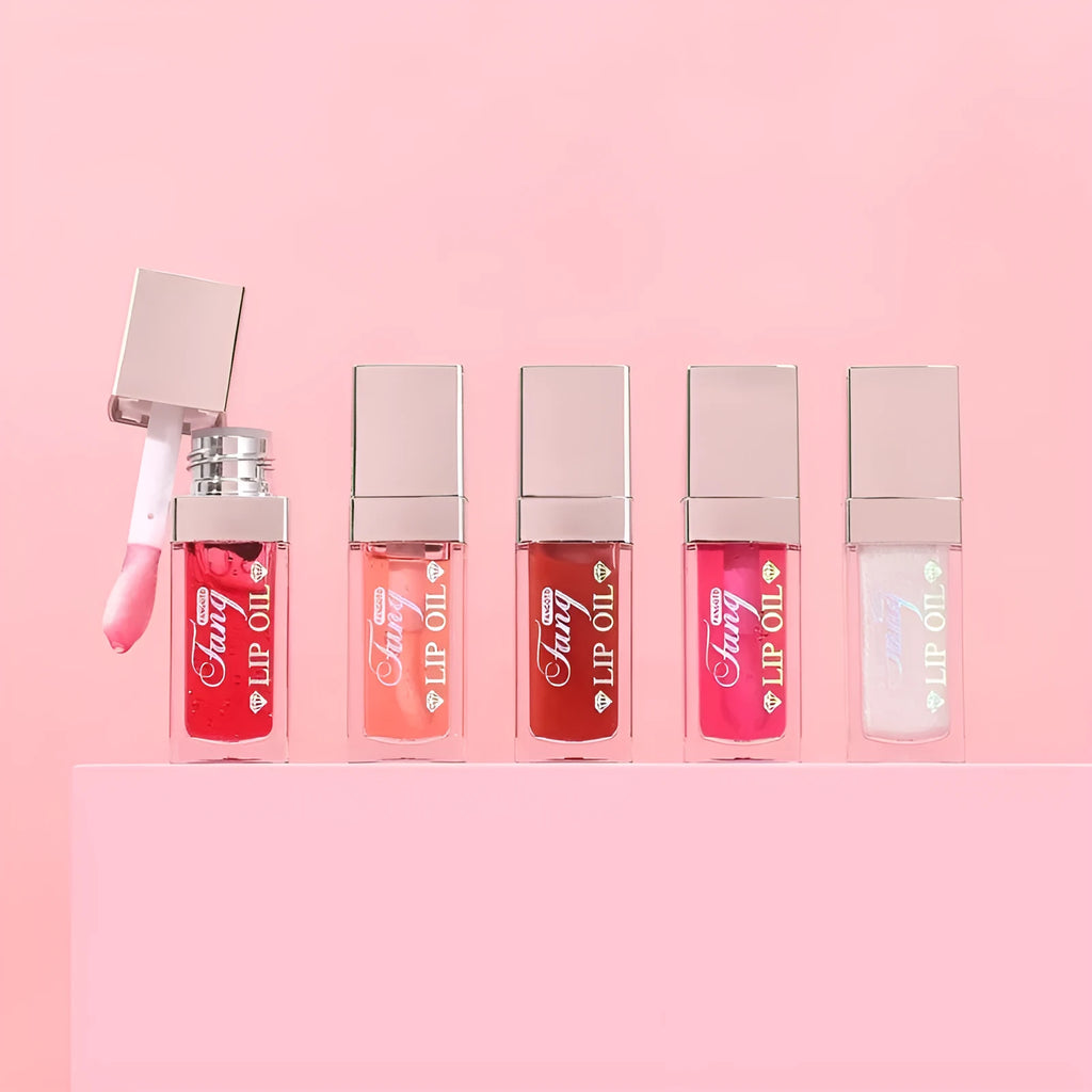 Five colour shades of a moisturising lipstick and lip gloss hybrid product with repairing lip essence oil.