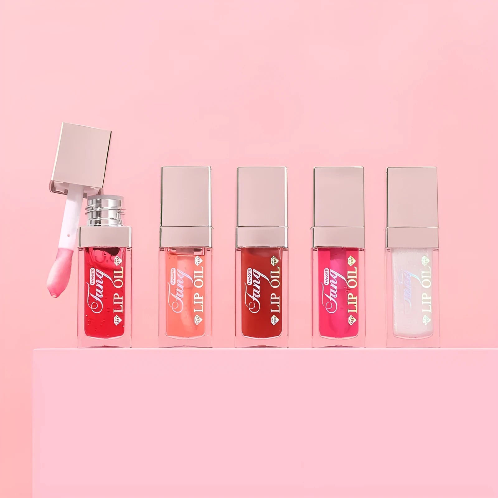 Five colour shades of a moisturising lipstick and lip gloss hybrid product with repairing lip essence oil.