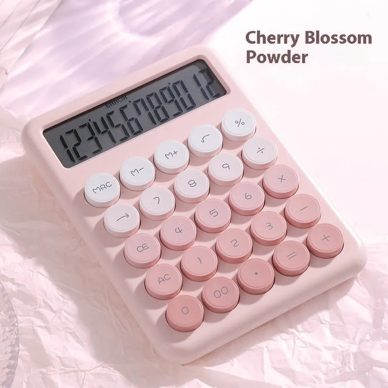 Desktop calculator with gradient colour design in violet, pink, blue or green.