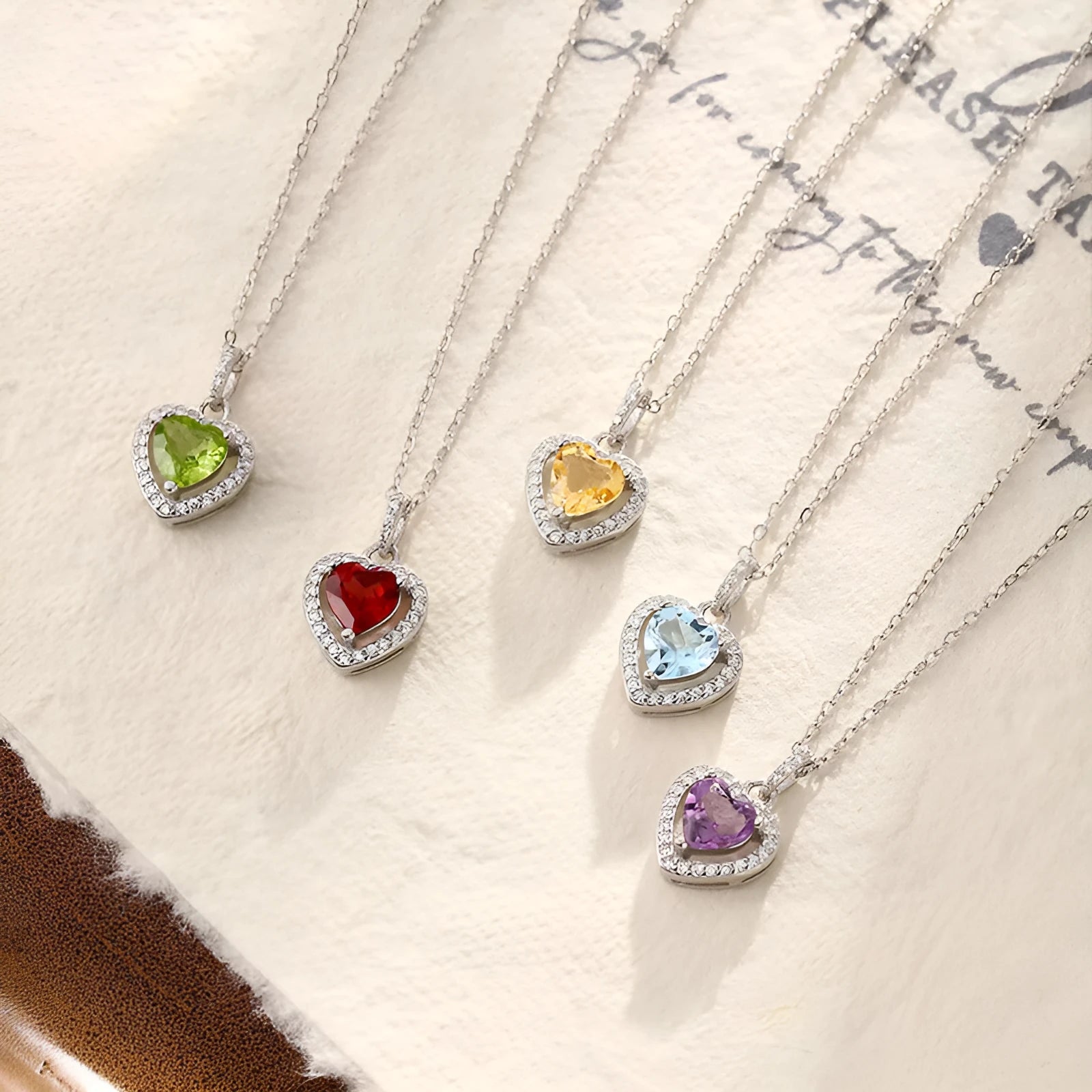 S925 sterling silver heart necklace with inlaid natural gemstone pendant on adjustable cross chain