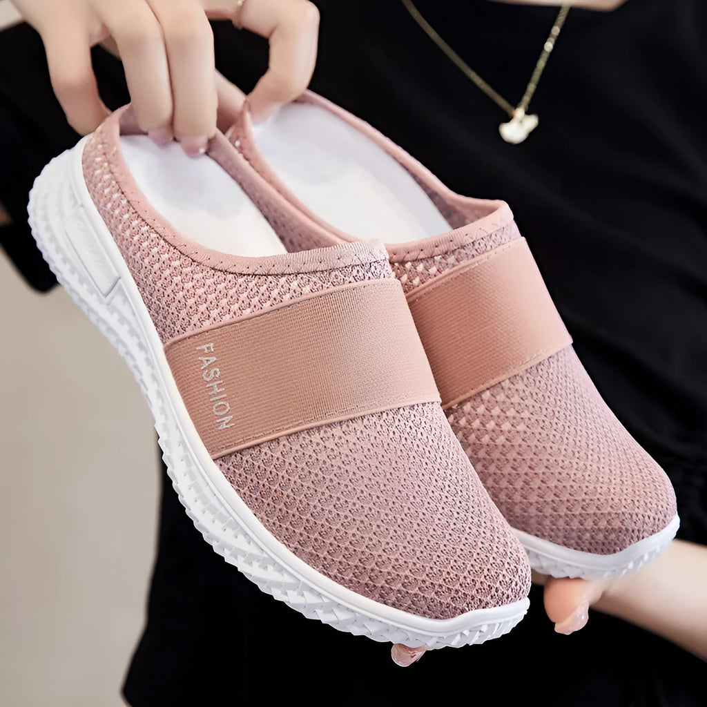 Women's mesh casual shoes with flat heel, hollow-out design, and round toe in multiple colour options