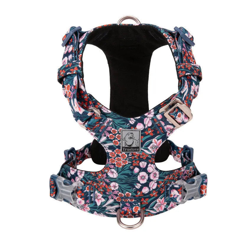 Floral pattern pet harness with chest strap for cats and small dogs