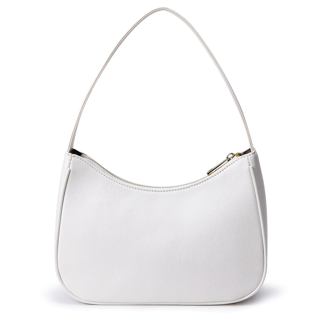 Simple retro waterproof PU leather shoulder bag in apricot colour with adjustable strap.