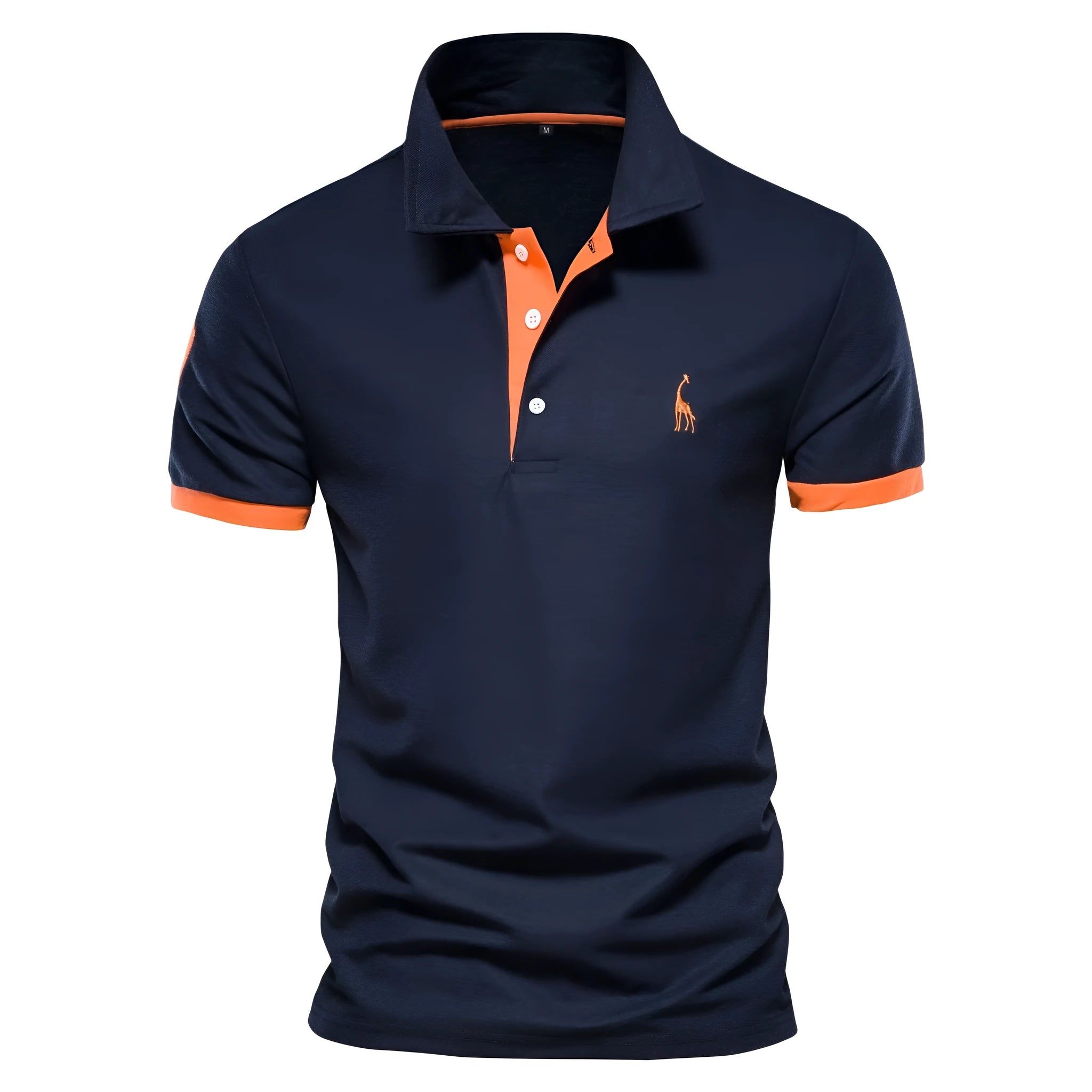 Close-up of a men's slim-fit t-shirt with a detailed embroidered deer design on the chest.
