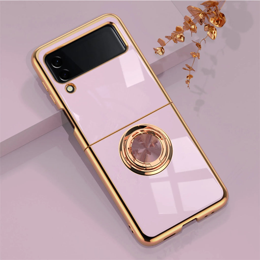 Samsung Z Flip Dark Night Green phone case with electroplated magnetic ring and bracket stand