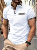 Men's plaid colourblock t-shirt with zipper decorations and short sleeves in loose fit