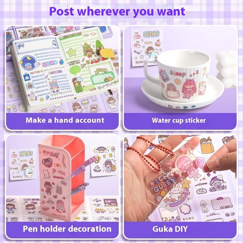 Box of children's repositionable stickers in five decorative themes for creative play