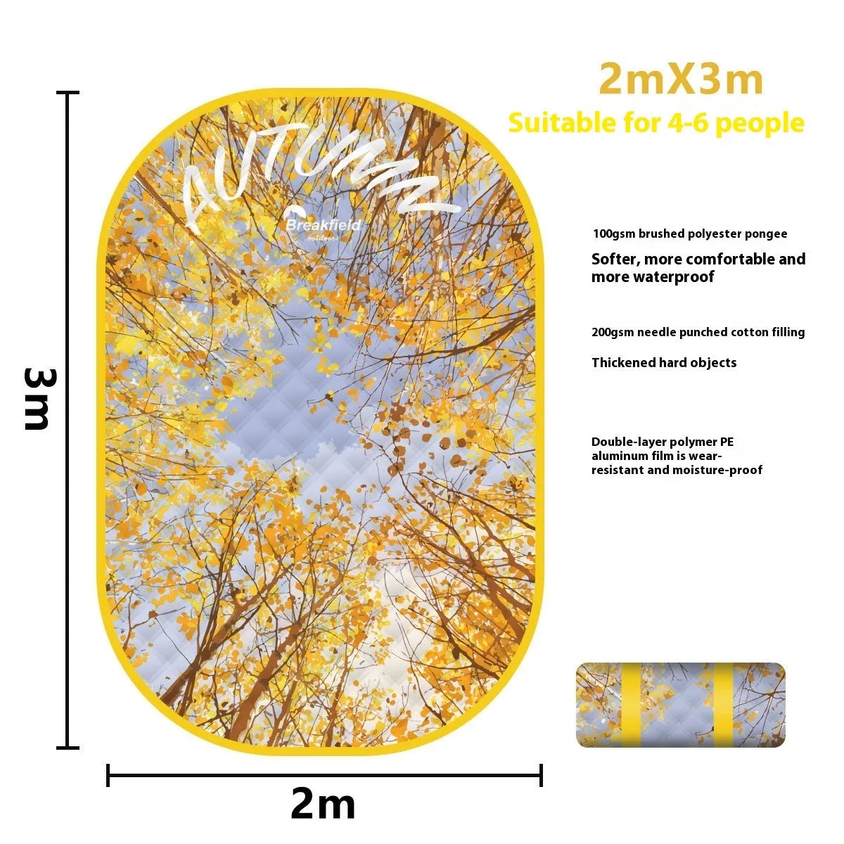 Waterproof 2x3 metre outdoor picnic mat with ultrasonic thickening in Four Seasons Series colour