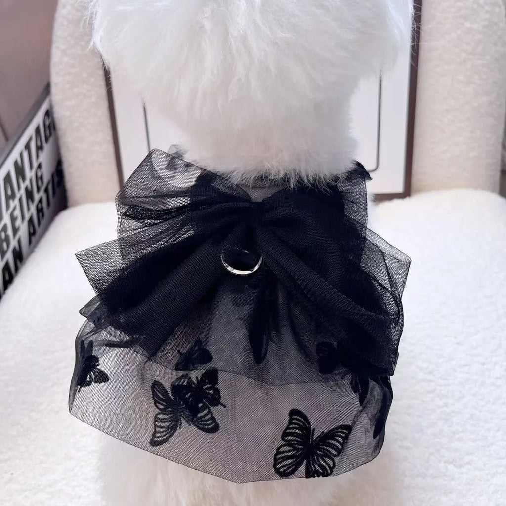Black gauze princess tulle skirt for small dog or cat with decorative dress styling
