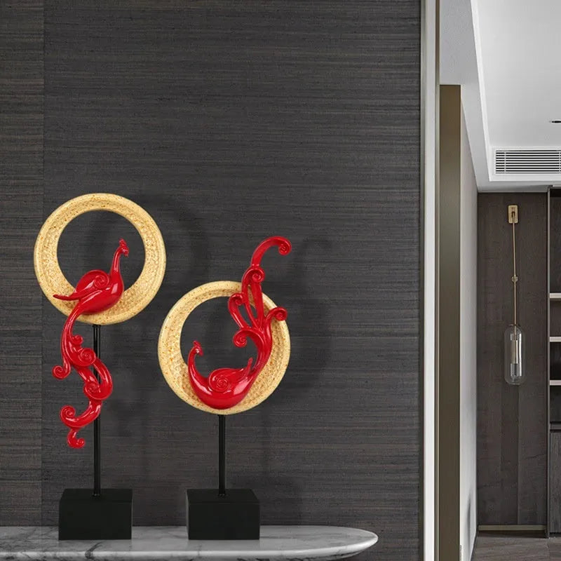European style synthetic resin Phoenix ornament in rose gold, elegant silver, or festive red colour.