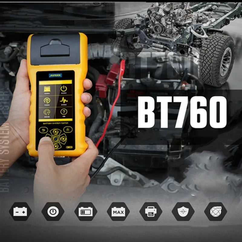Autool BT760 colour screen vehicle battery tester with thermal printer and test clips