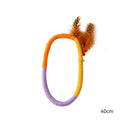 Green cotton rope circular cat toy with feathers and catnip for safe chewing
