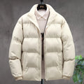 Winter stand-collar men's coat in Khaki with velvet lining, long sleeves, and solid colour design