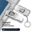 Black fingerprint encrypted USB drive showing both USB 3.0 and USB-C connectors