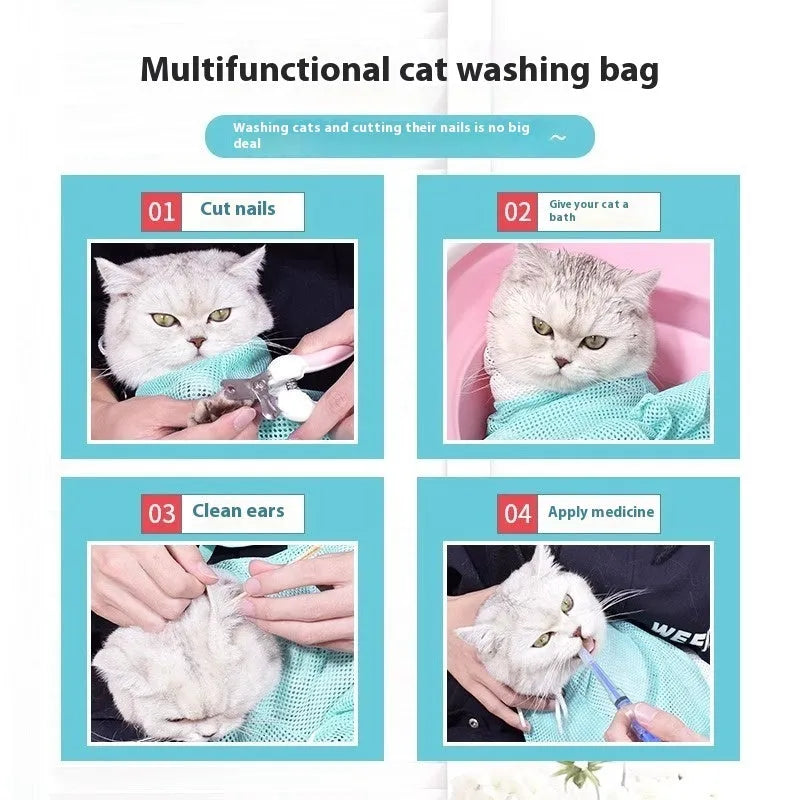 Upgraded 5th generation cat grooming bag in a pink and white colour scheme