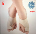Corrective bunion relief socks with silicone gel pad and toe spacer in sizes S, M, L.