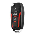 Red and frosted black car alarm system with remote controls showing 3000m range and 115dB siren specifications
