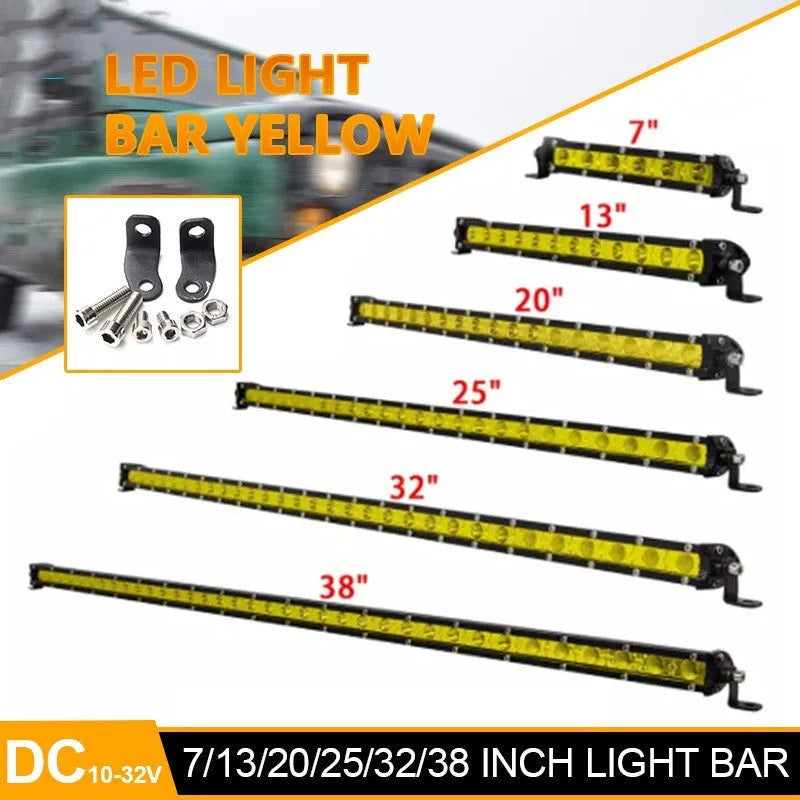 25-inch aluminium alloy single row LED light bar for cars and trucks with mounting brackets.