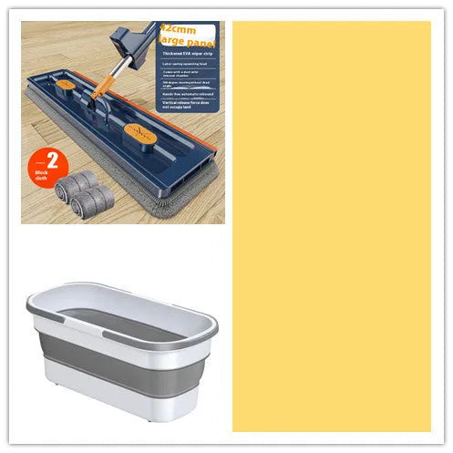 Large flat mop with stainless steel handle and rotating head for floor cleaning
