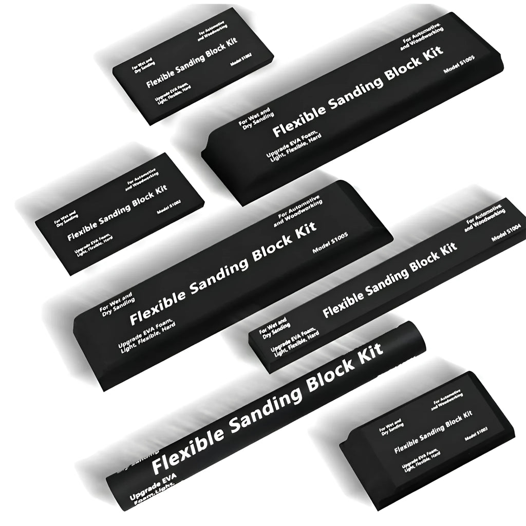 Set of seven black EVA frosted blocks for metal polishing and surface texturing.