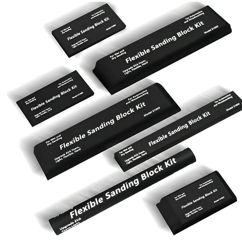 Set of seven black EVA frosted blocks for metal polishing and surface texturing.