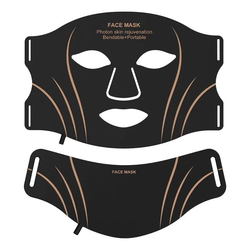 Black gold IPL red light LED facial beauty mask with headband and scarf components