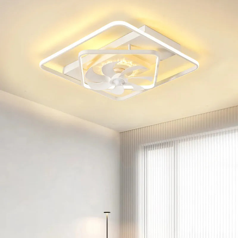 Thin suction ceiling fan lamp with light fixture measuring 1100x700mm with plastic blades and acrylic shade