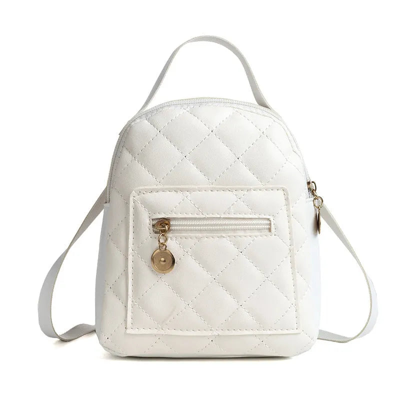 Girls' hard shell square backpack with Korean embroidery in black, pink or white colours showing sandwich pockets and carry handle