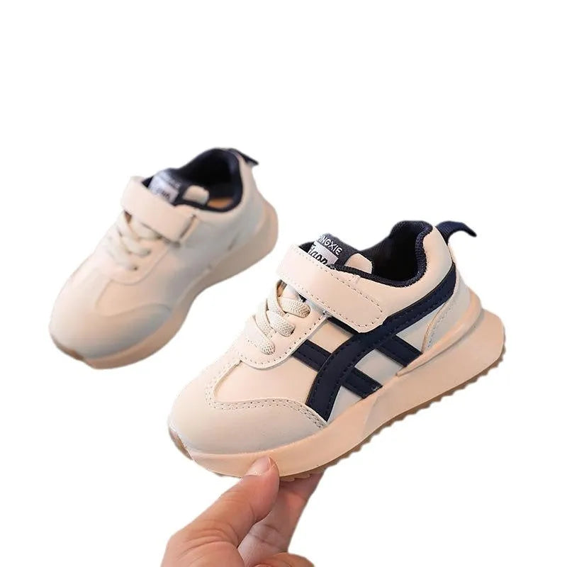 Children's casual sneakers with Velcro fastening in white, beige, or khaki with non-slip rubber soles