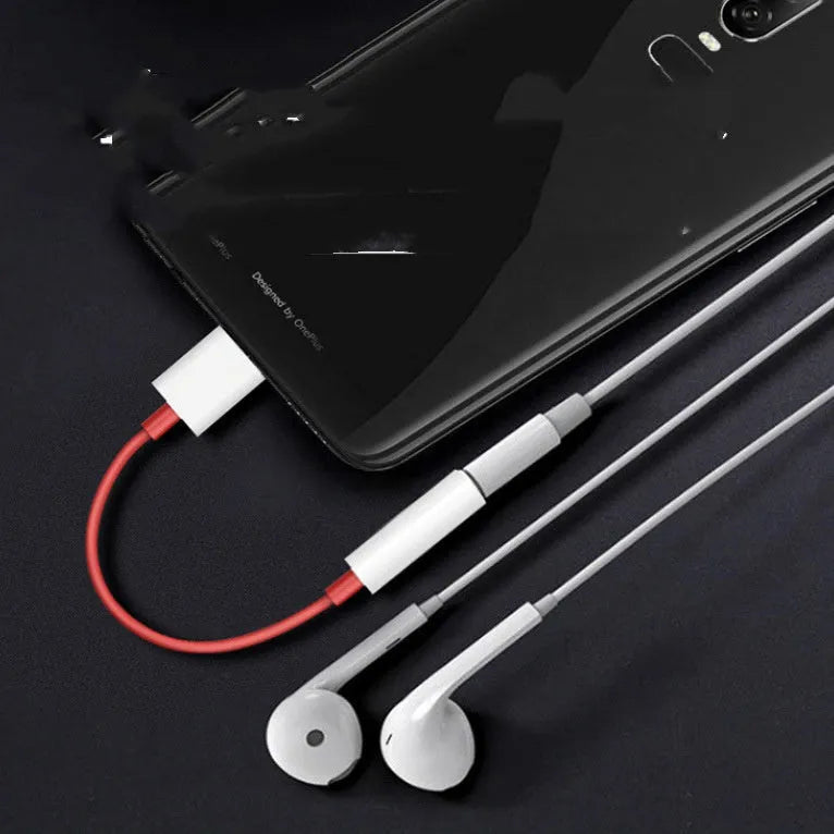 Black audio adapter cable for OnePlus 6T 7 Pro with Type C and 3.5mm connectors