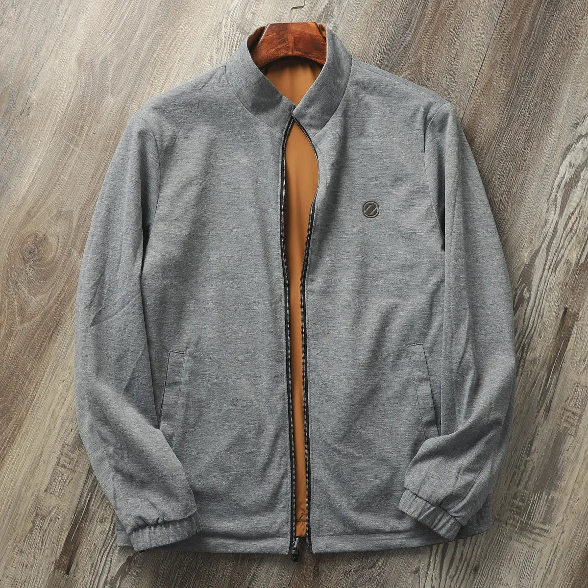 Men's stand collar casual jacket in polyester blend fabric available in multiple colours