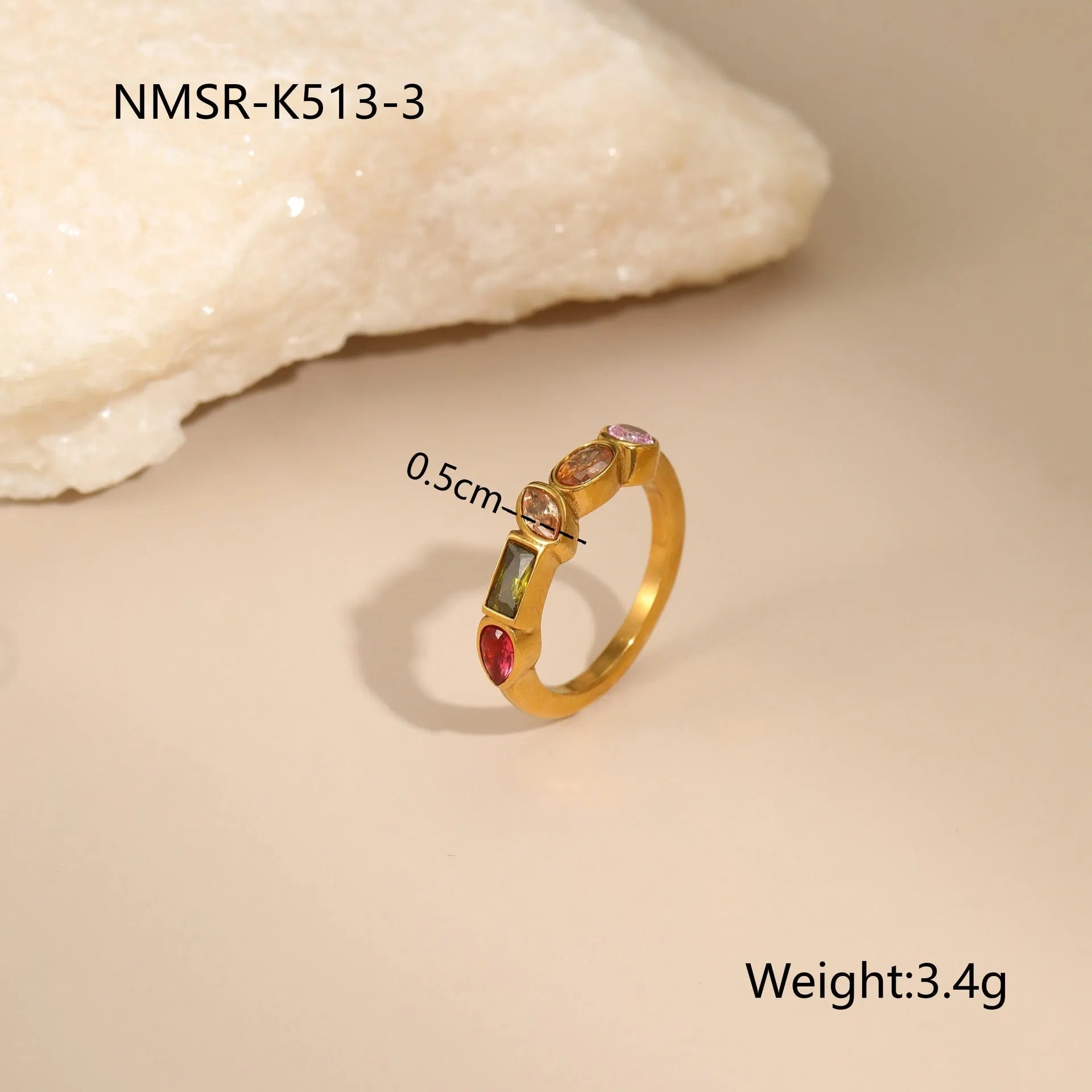 Gold plated geometric zircon jewellery set showing necklace, ring and earrings with stainless steel chain
