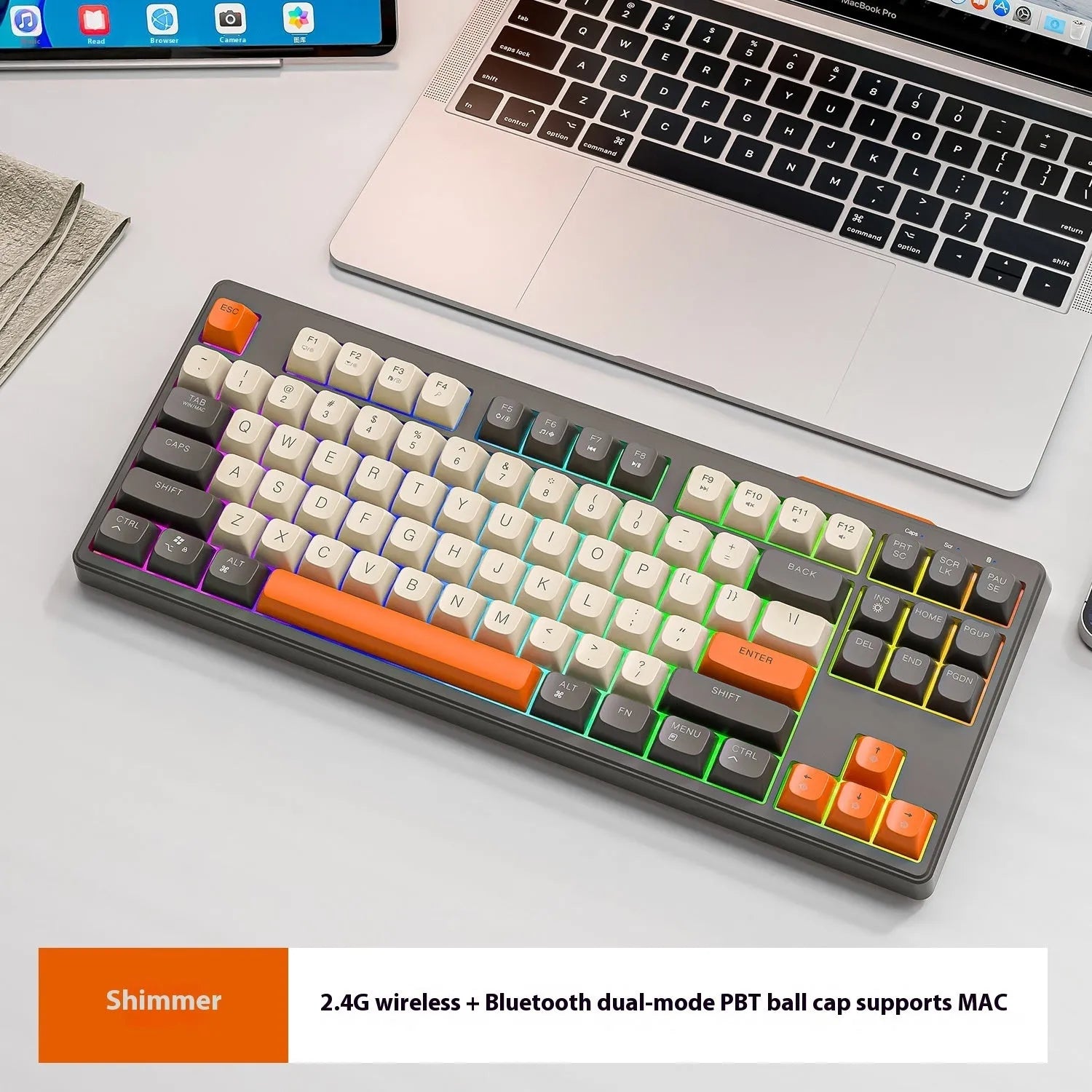 Free Wolf M87 wireless Bluetooth dual-mode mechanical feeling keyboard on a desk