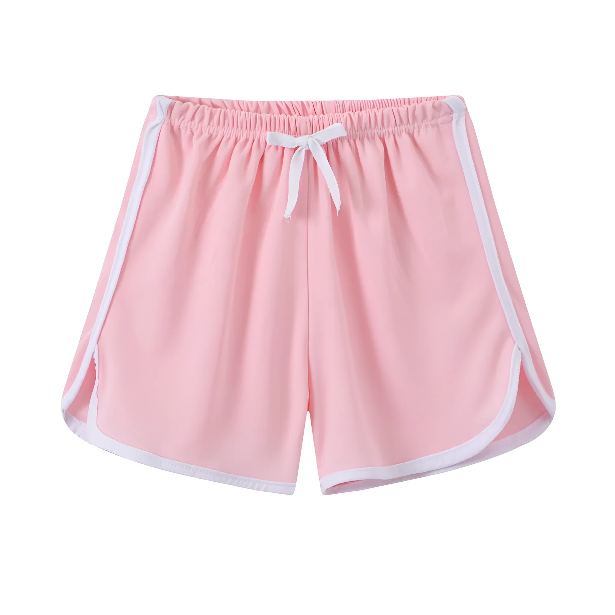 Children's polyester beach shorts in various colours and patterns including stripes, prints and solid options