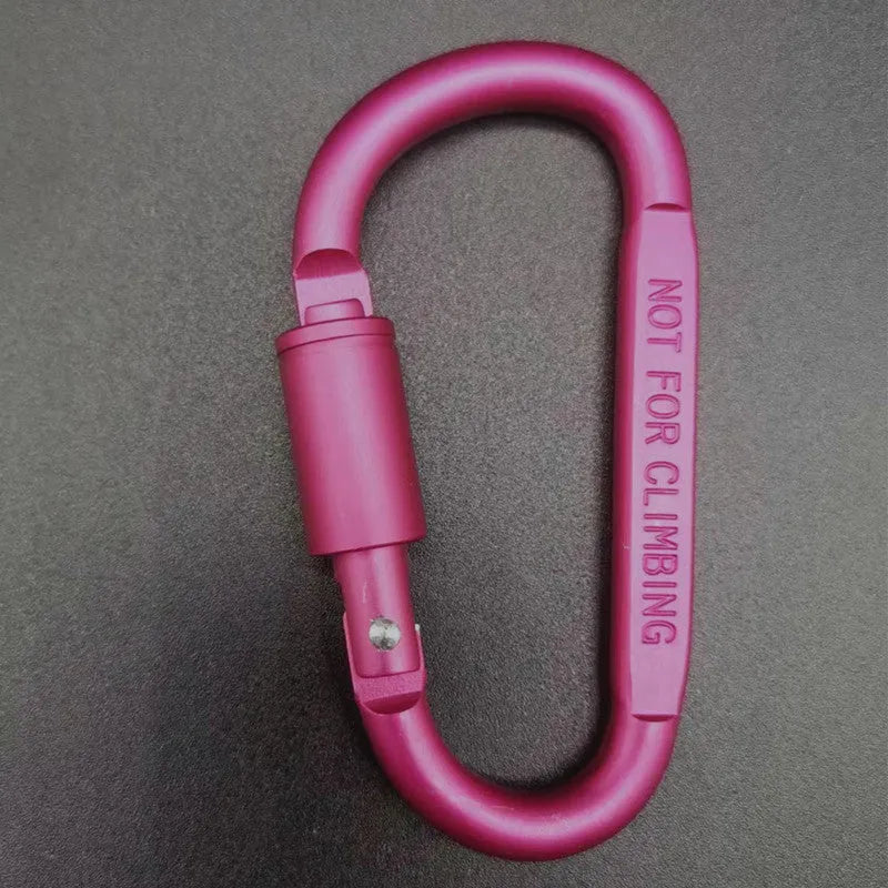 D-type aluminium carabiner with lock measuring 8cm in multiple colour options