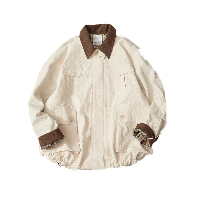 Men's and women's apricot and green casual jacket with side seam pockets